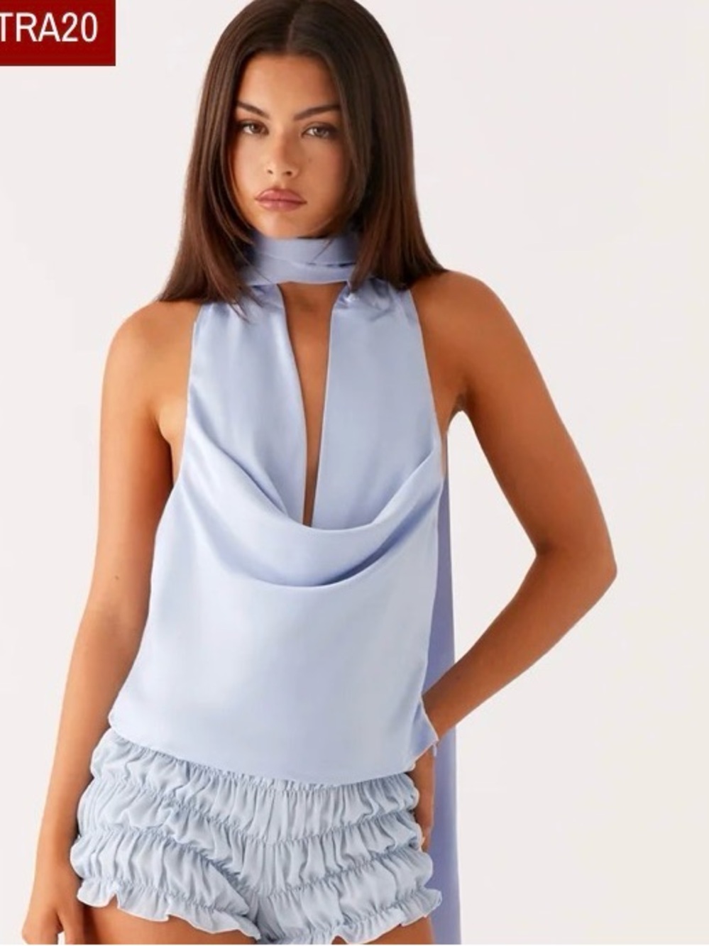 Peppermayo Light Blue Draped Halter Top (catching feelings top)